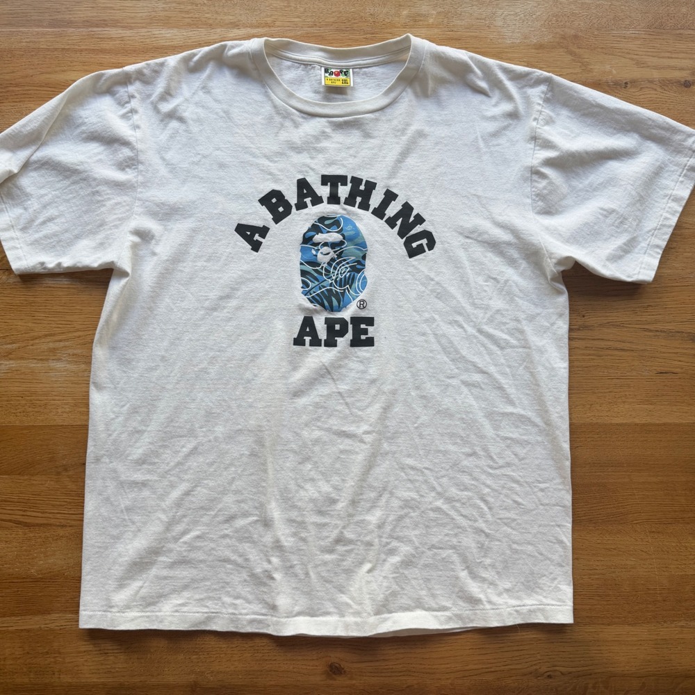 A Bathing Ape BAPE College Logo Blue ABC Camo White T-Shirt Mens 2XL XXL
